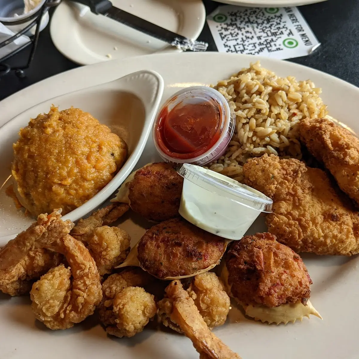 Seafood Platter with Rice and Sweet Potatoes