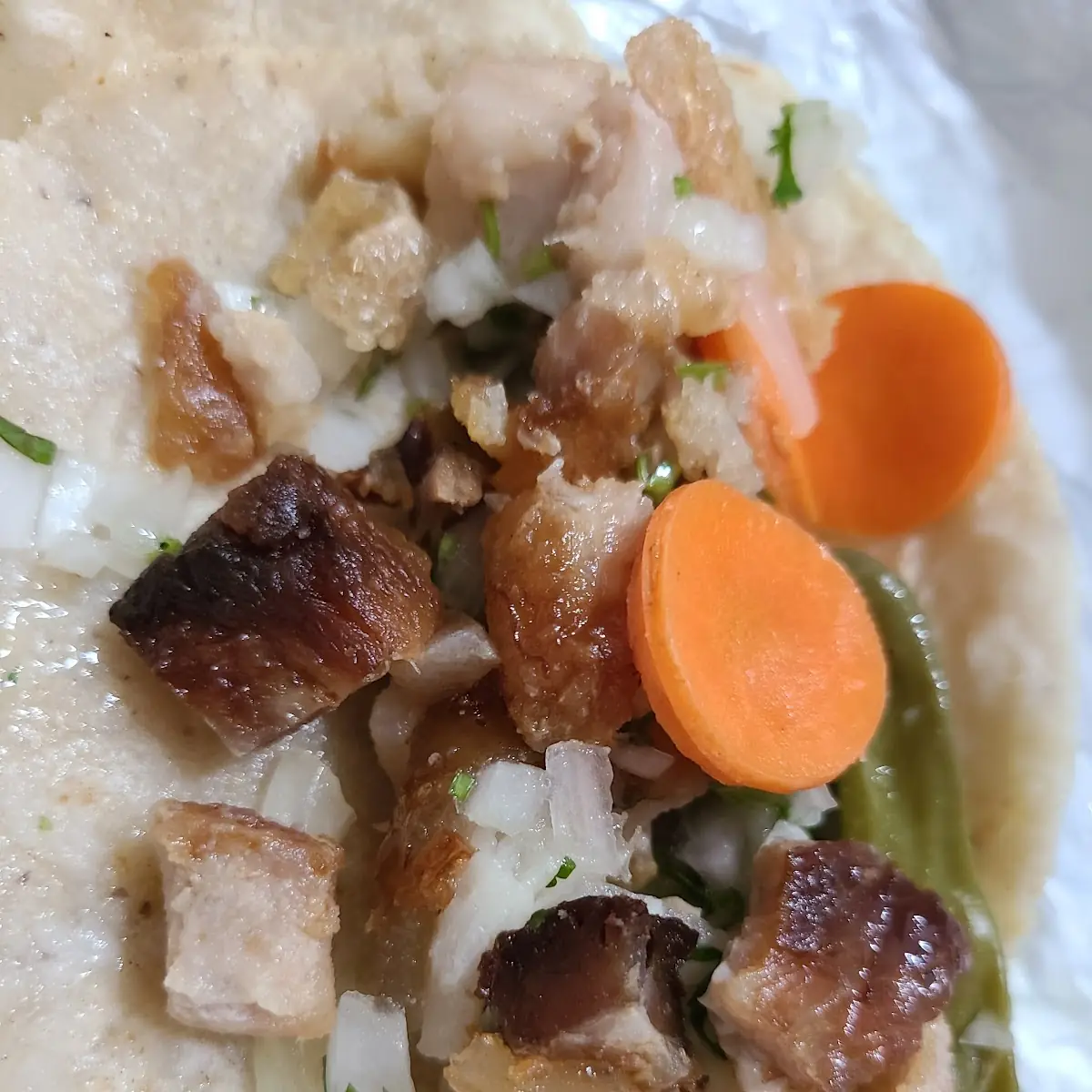 Pork Belly and Chicharron Taco