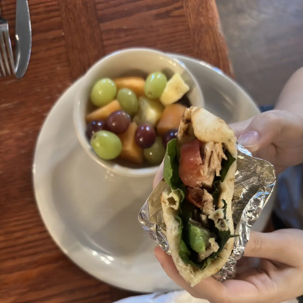 Chicken Wrap with Fruit Bowl
