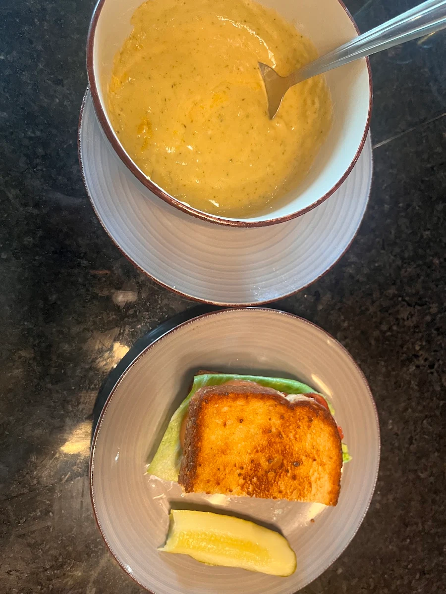 Broccoli Cheddar Soup and Sandwich