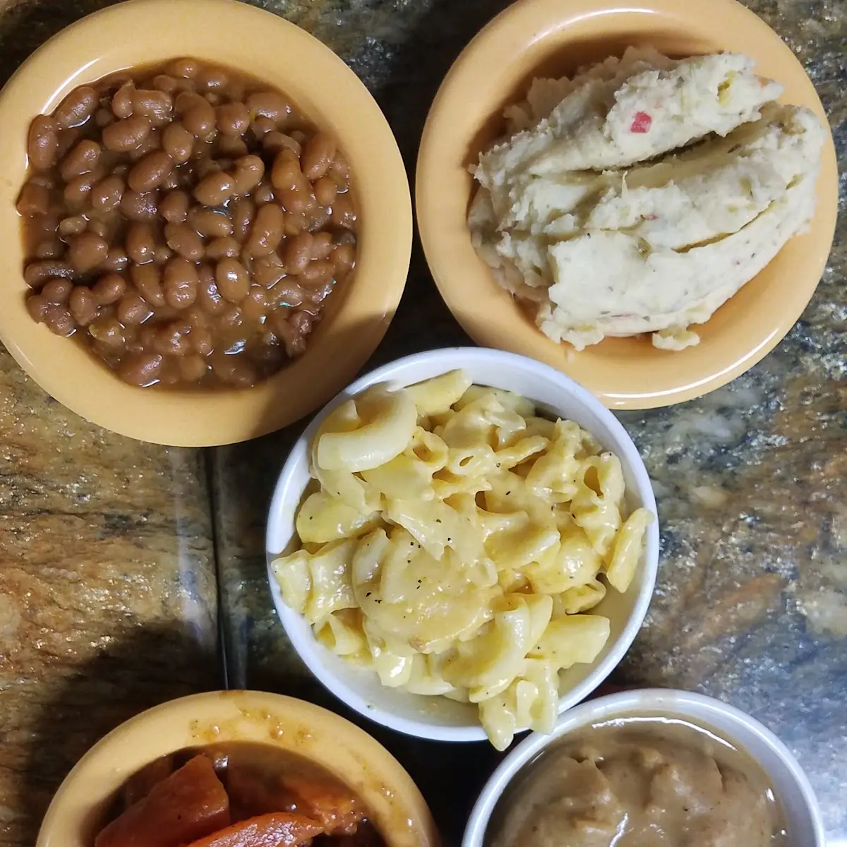 Baked Beans Potato Salad Mac and Cheese