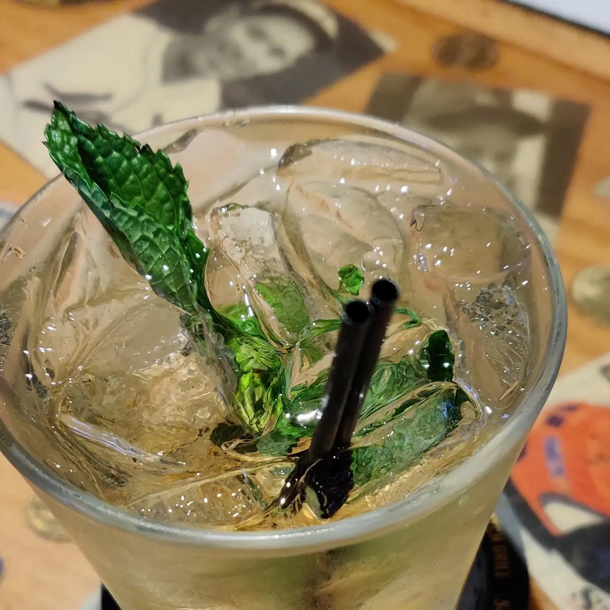 Long Island Iced Tea with a Mint Leaf