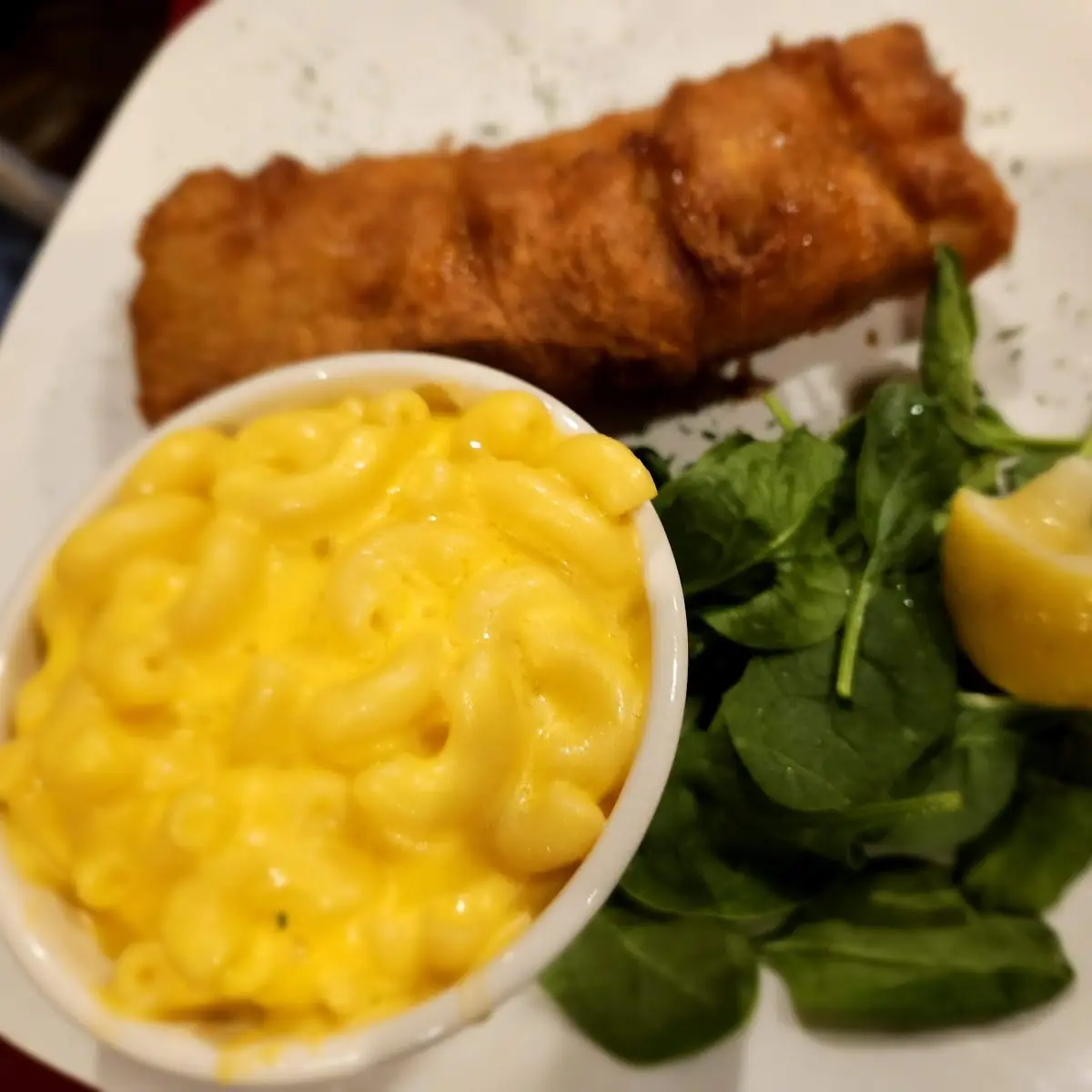 Fried Fish and Mac and Cheese
