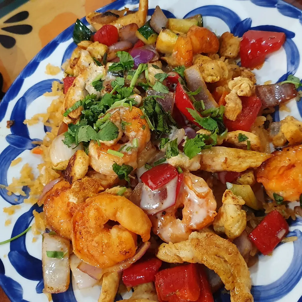 Grilled Shrimp Chimichangas with Rice and Vegetables