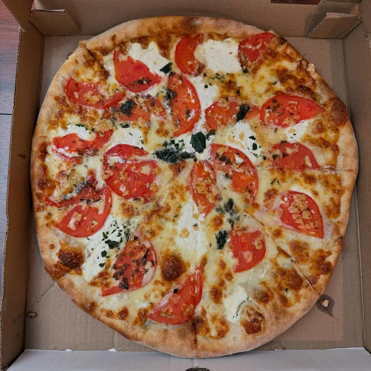 White Pizza with Tomato Garlic and Basil