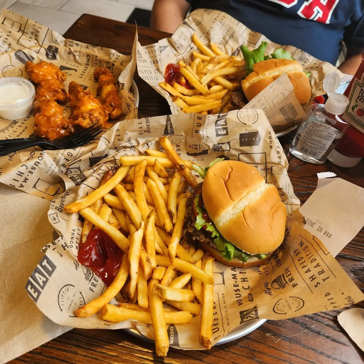 Burger Fries and Chicken Wings
