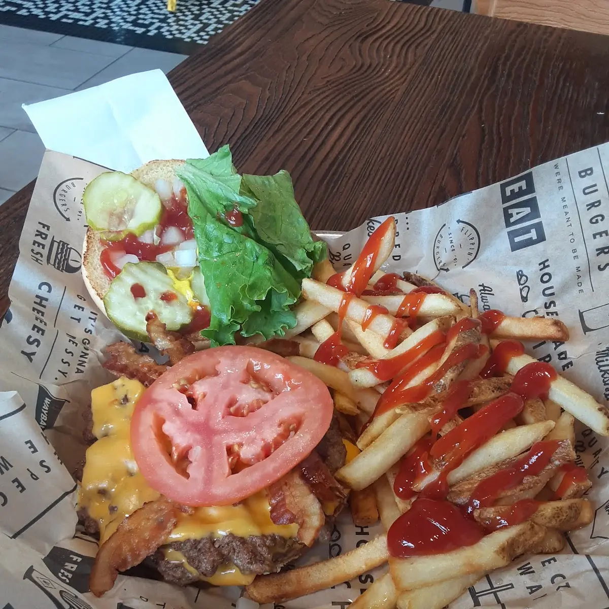 Double Cheeseburger with Bacon with Fries and Added Malt