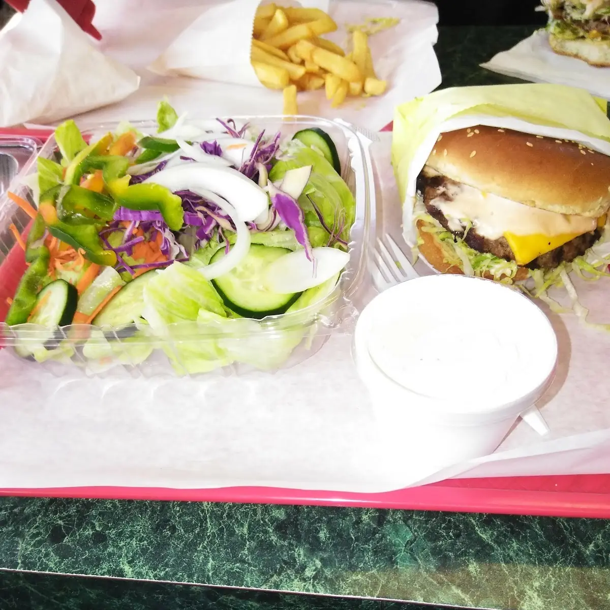 Cheeseburger and Green Salad
