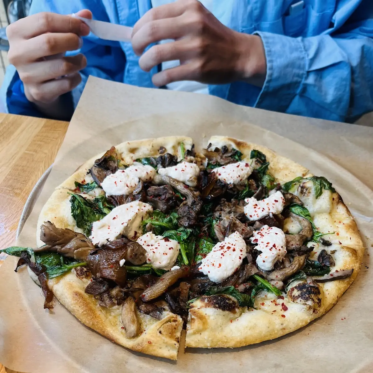 Spinach and Wild Mushroom Pizza V