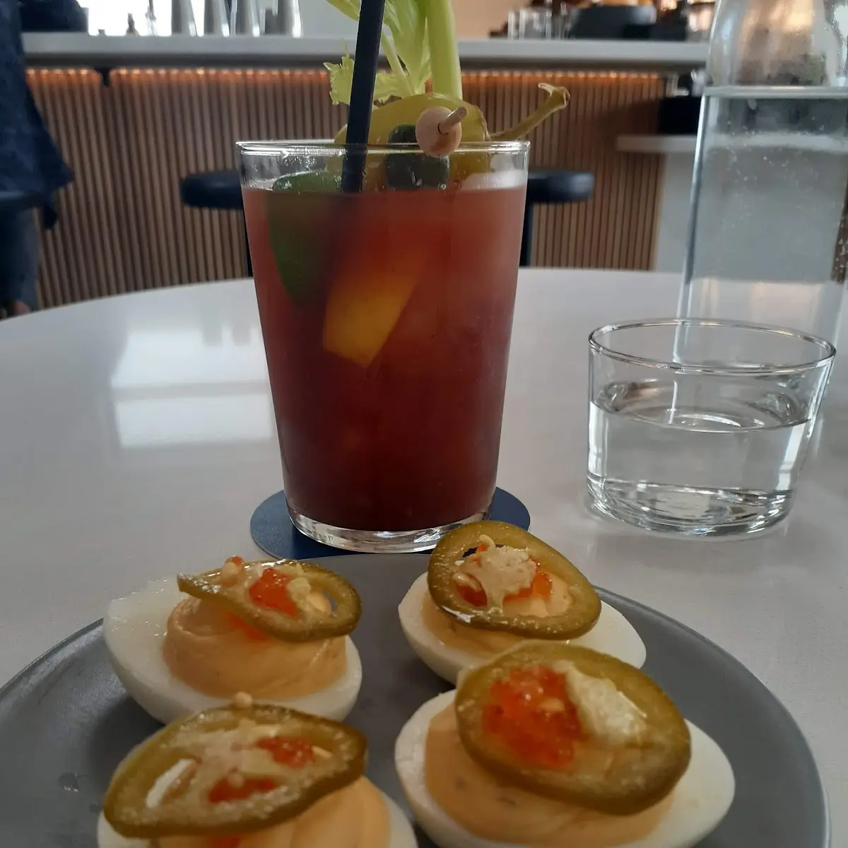 Deviled Eggs with Smoked Salmon Roe and Jalapeno