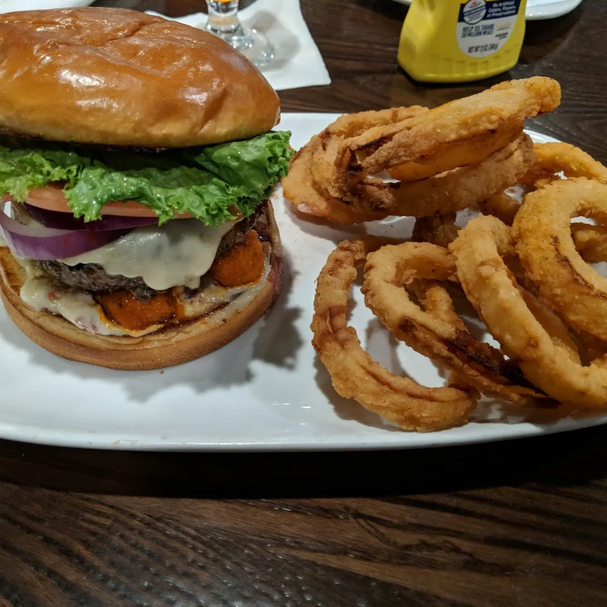 A&T Burger with Onion Rings