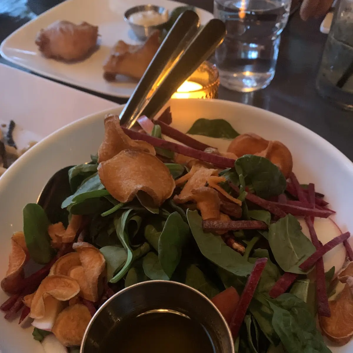 Spinach Salad with Sweet Potatoes and Beets