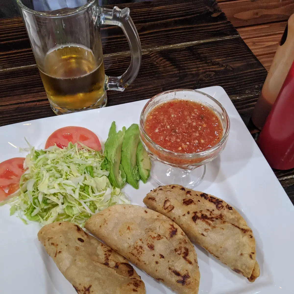 Hard Shell Shrimp Tacos and Dos Equis xx Beer