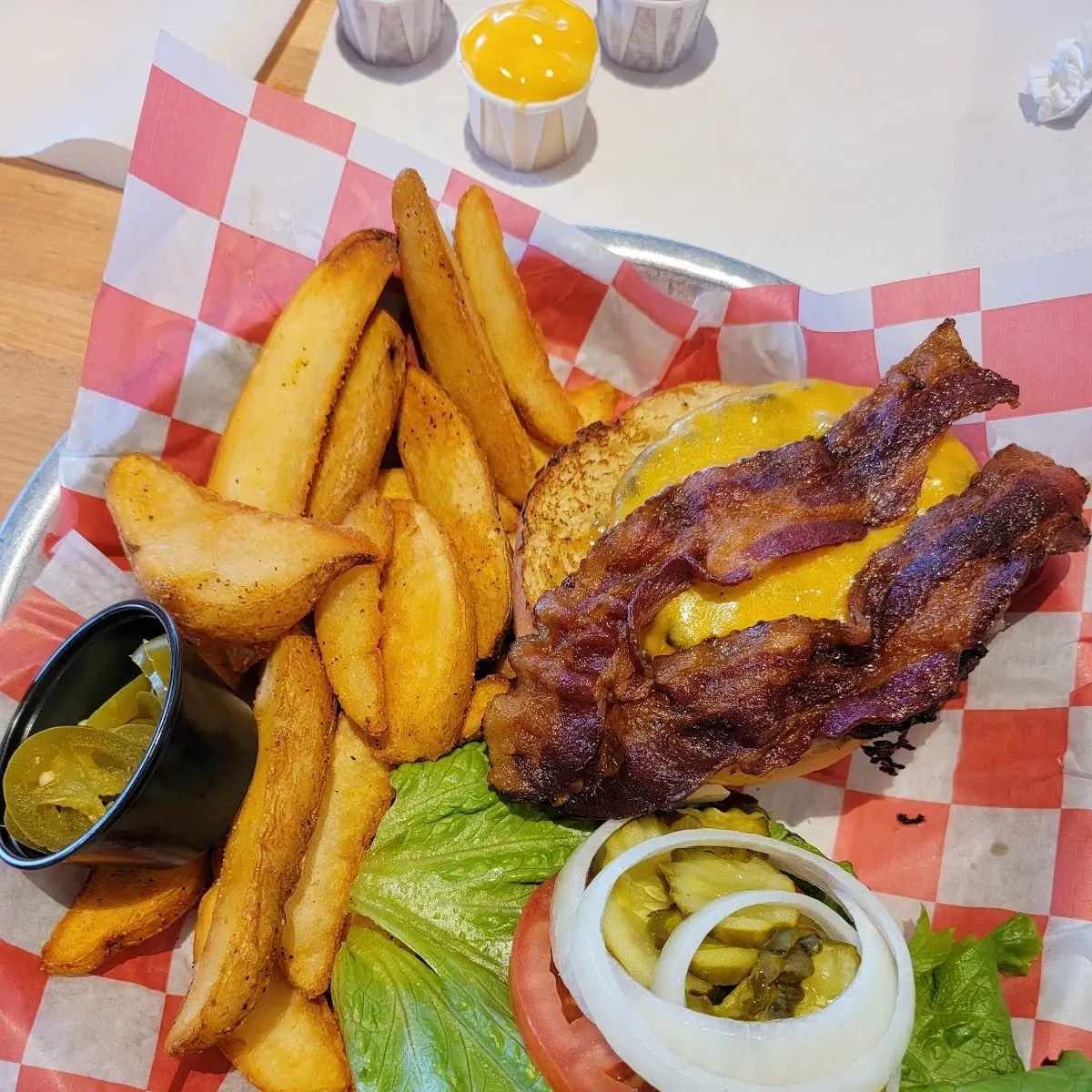 1 3 lb Bacon Cheddar Burger and Fries