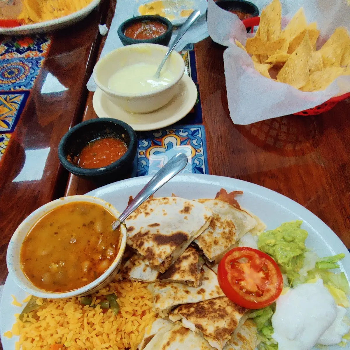 Beef or Chicken Quesadilla with Rice and Beans