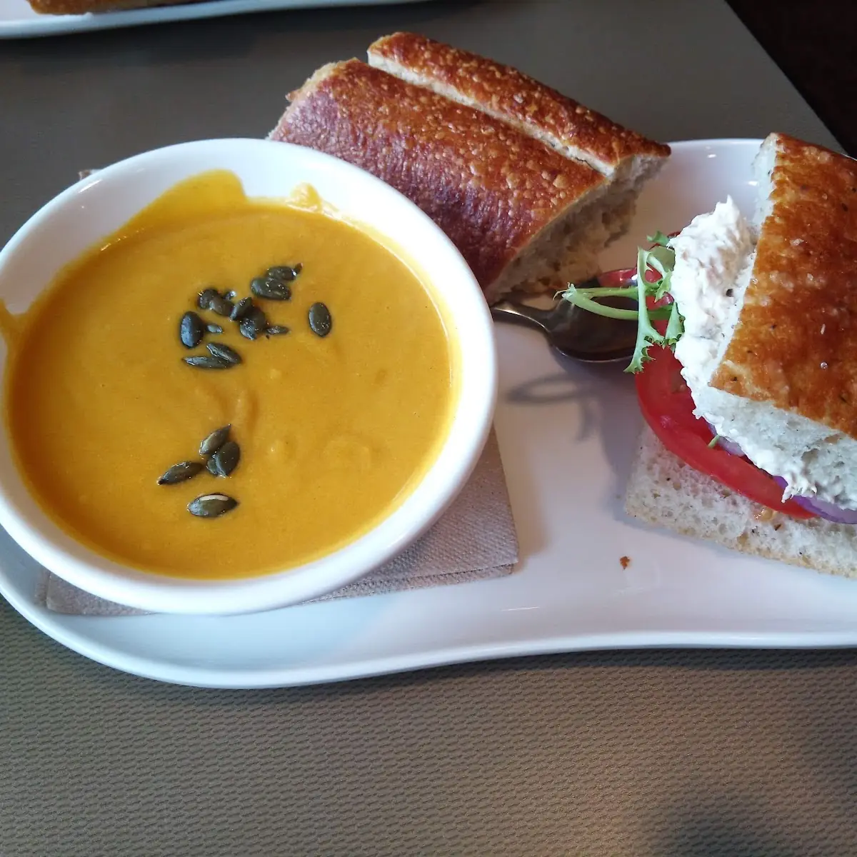 Pumpkin Soup and Sandwich