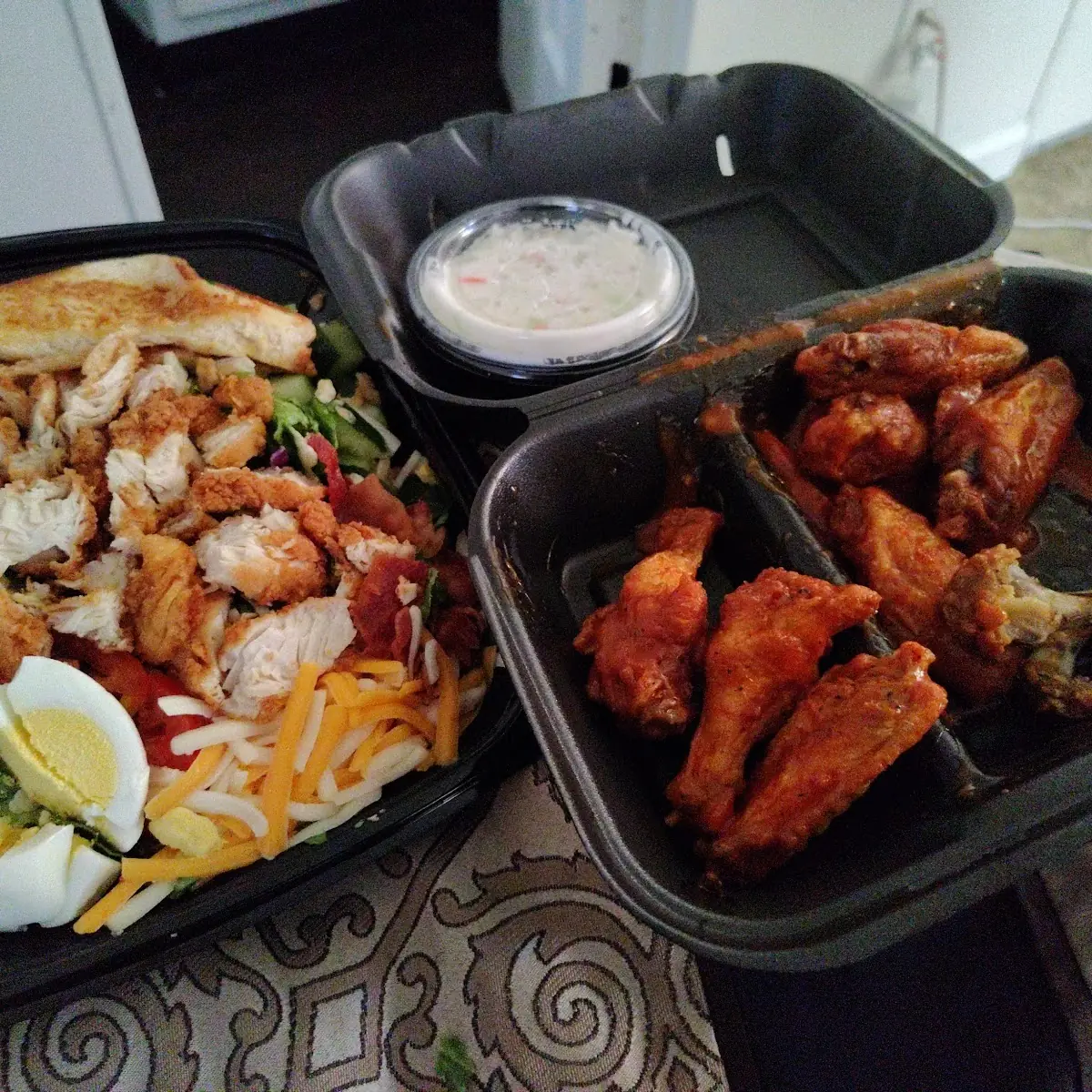 Fried Chicken Cobb Salad Coleslaw and Wimpy Wings