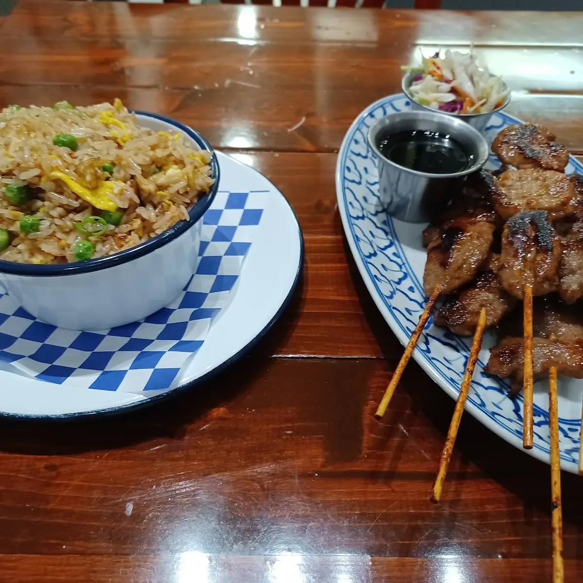 Moo Ping Marinated Pork Skewers and Fried Rice