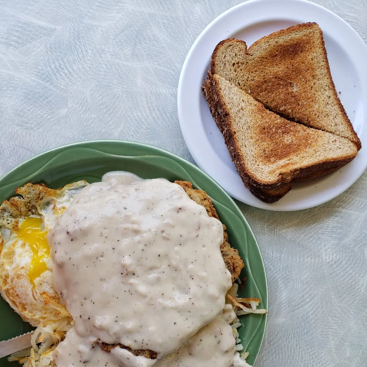 Chicken Fried Steak Eggs and Hashbrowns