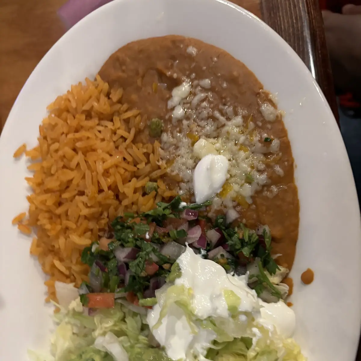 One Taco Rice and Refried Beans