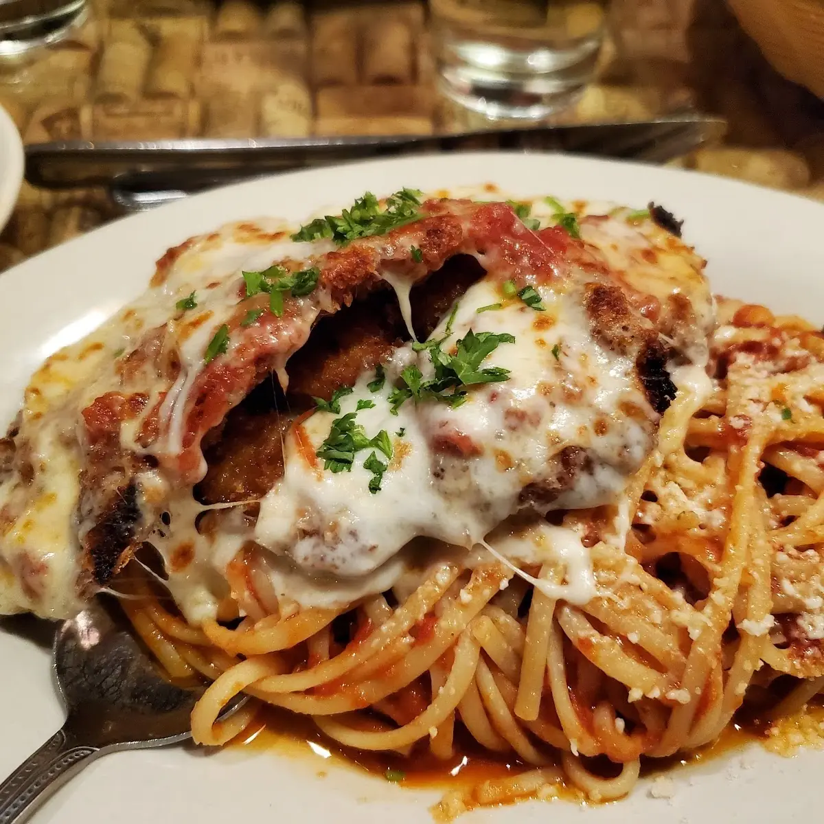 Chicken Parmesan Served w Linguine