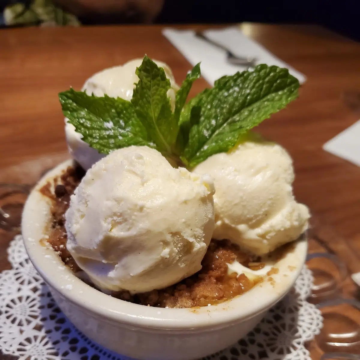 Cherry Crisp with Vanilla Ice Cream