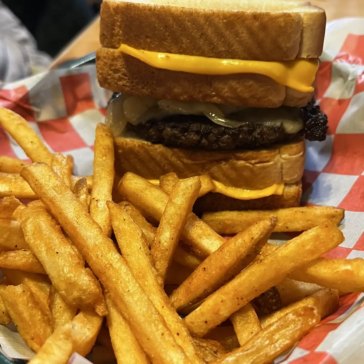 Grilled Cheese Burger and Fries
