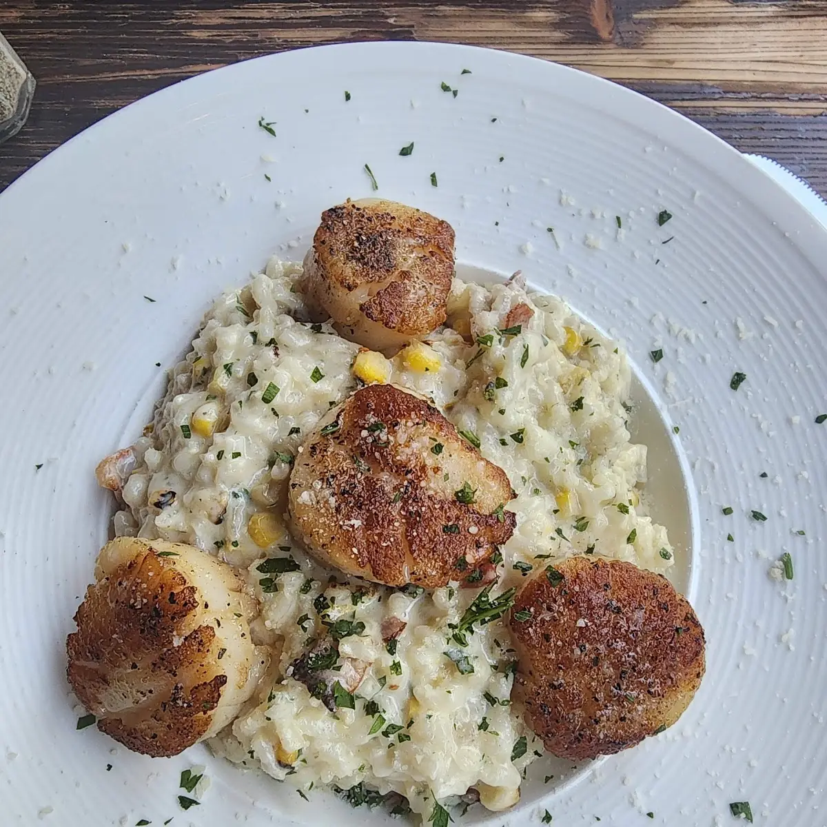 Scallops with Summer Sweet Corn Risotto