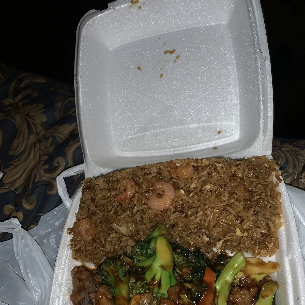 Shrimp Fried Rice and Beef with Broccoli