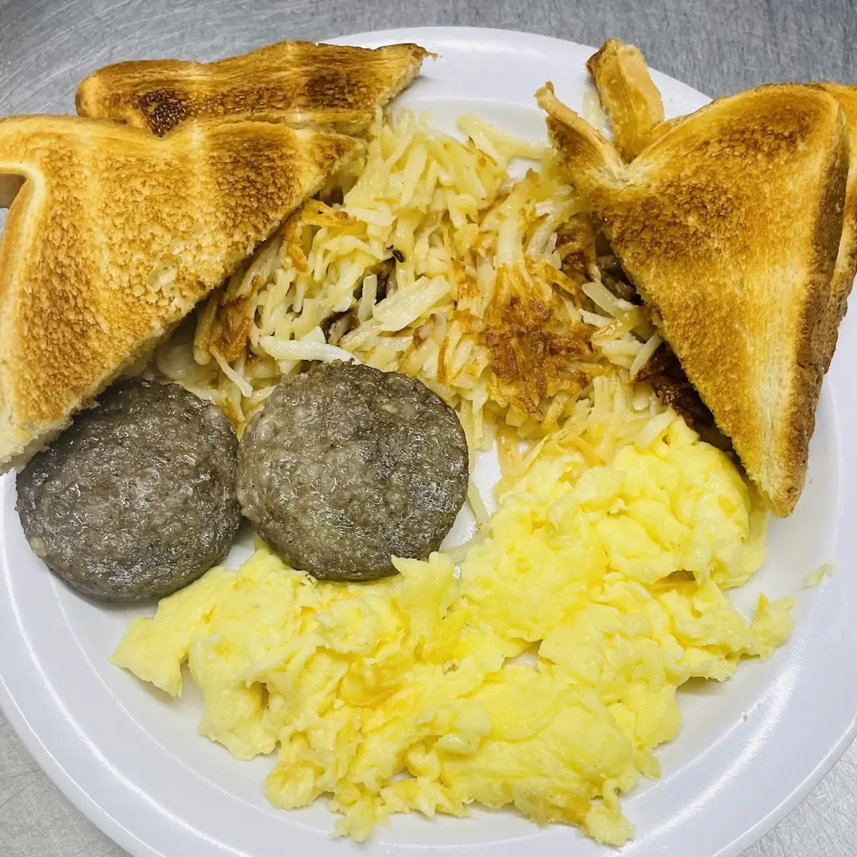 Scrambled Eggs Hash Browns & Toast