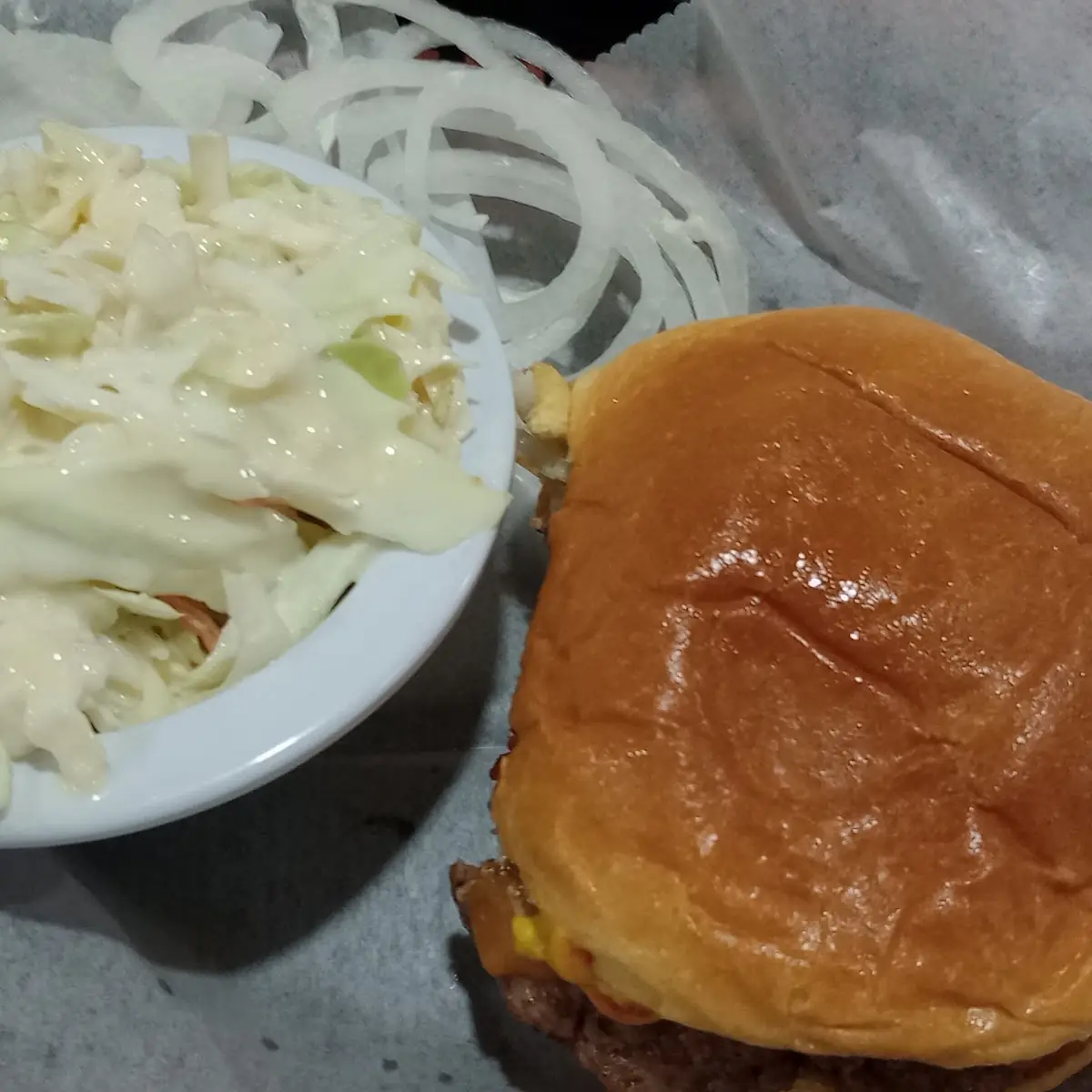 Bacon Cheese Burger with Cole Slaw