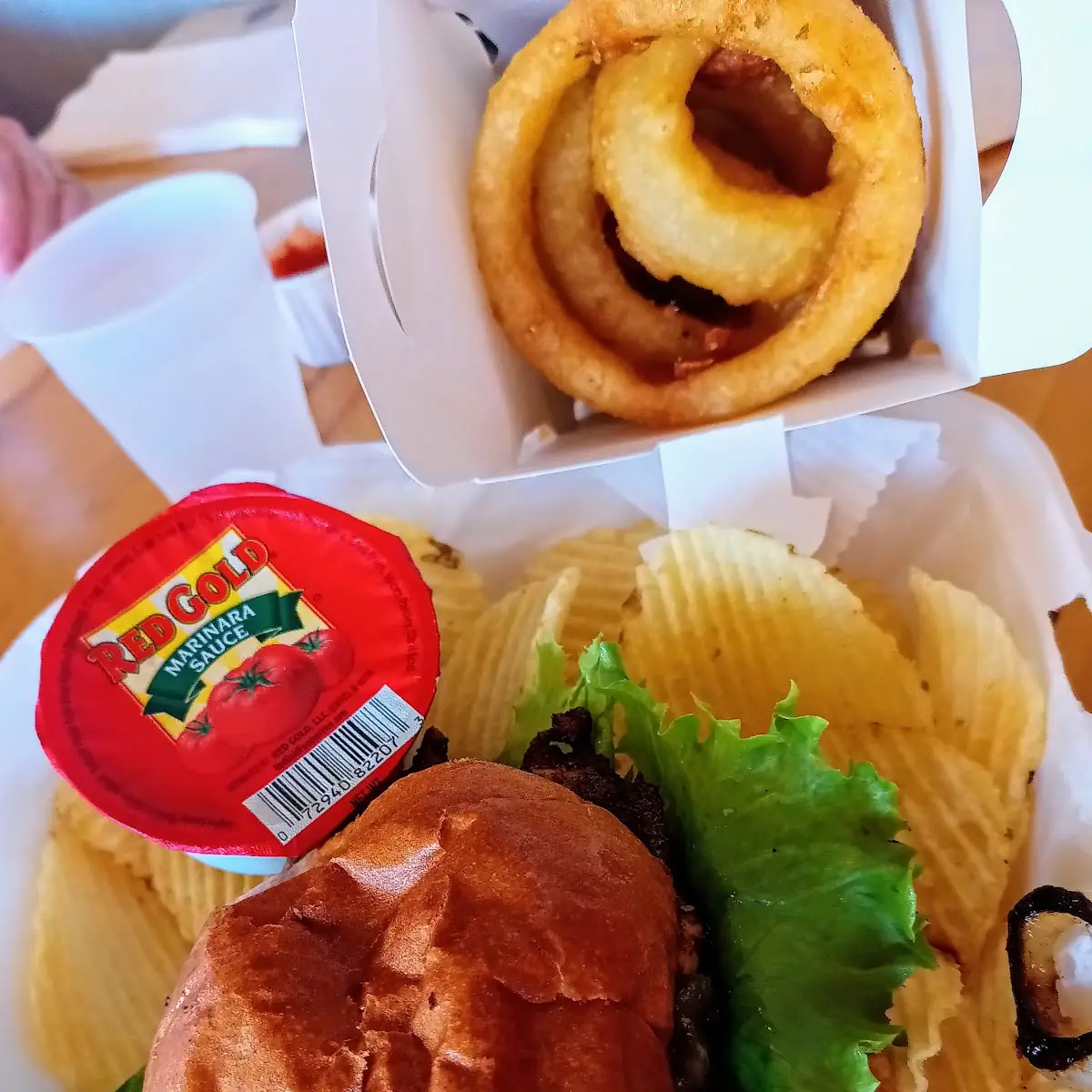 Grilled Chicken Sandwich and Onion Rings
