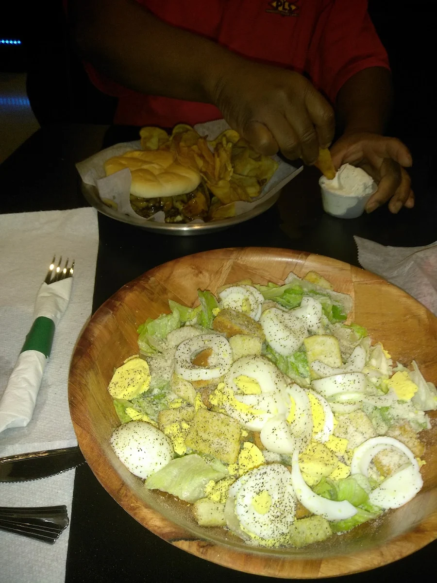 Salad Mushroom Swiss Burger Hot Chips