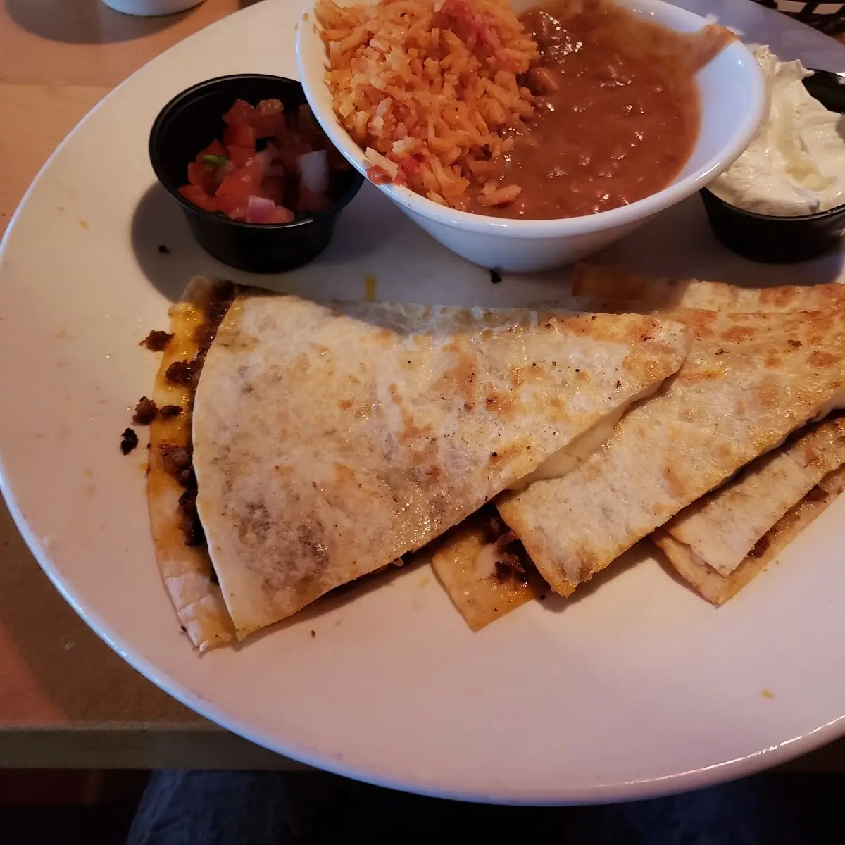 Shrimp Quesadilla with Rice and Beans
