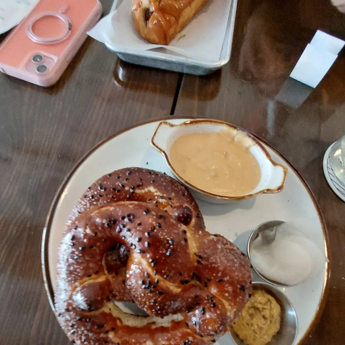 Pretzel with Beer Cheese and Mustard Sauce