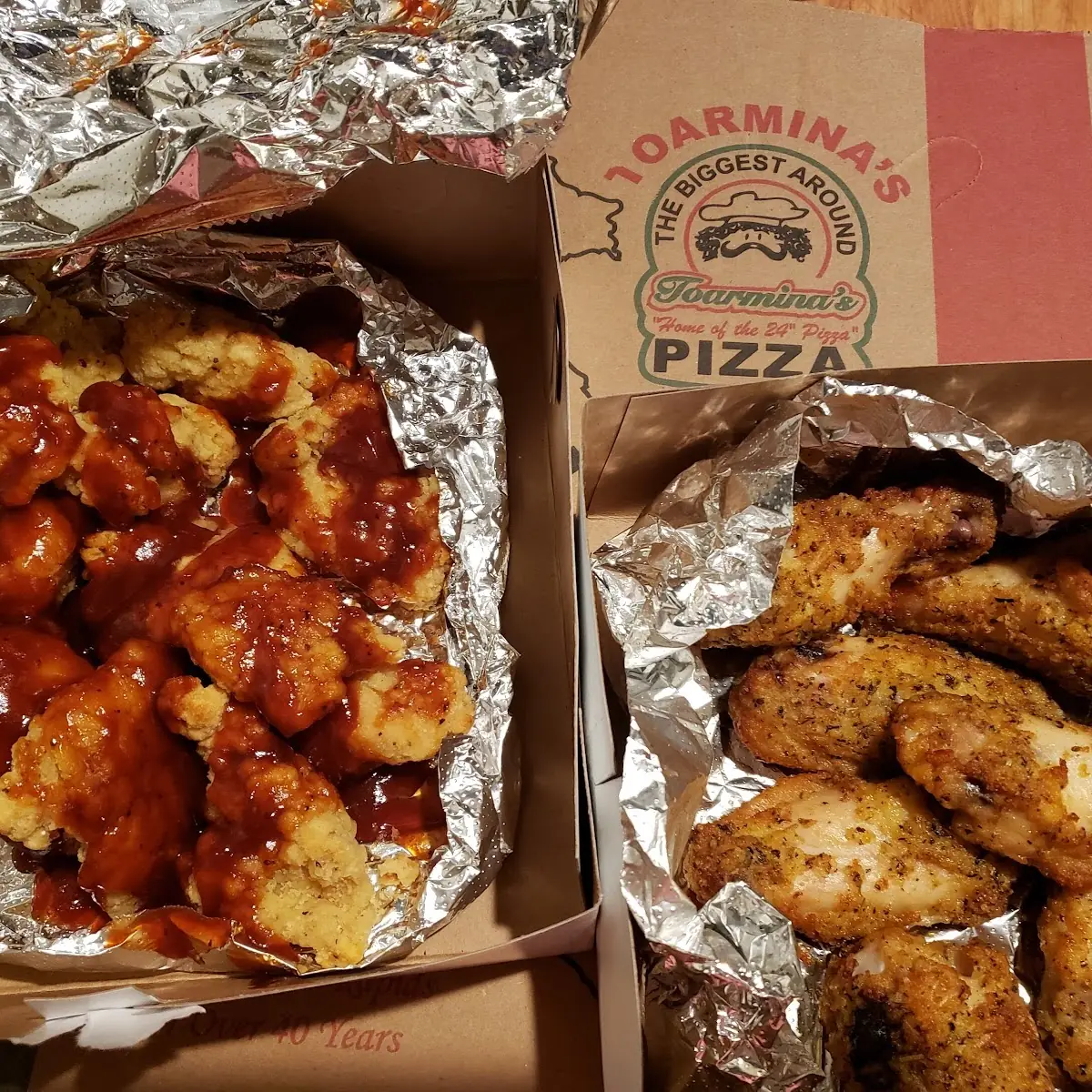 BBQ Boneless Chicken Bites and Italian Chicken Wings