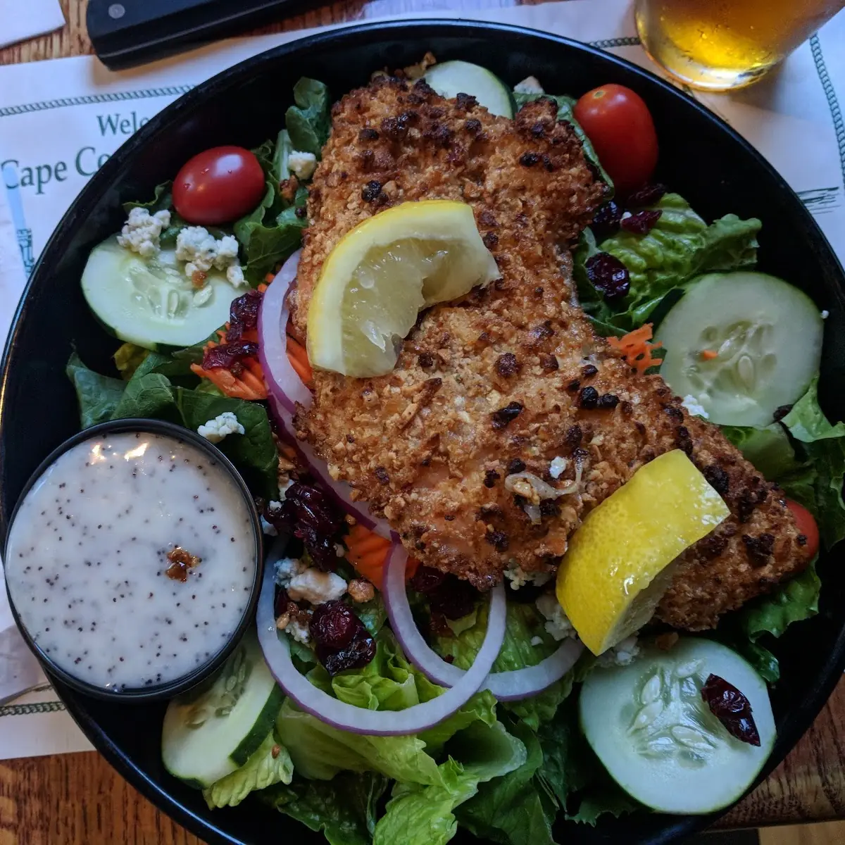 Almond Encrusted Salmon Green Salad