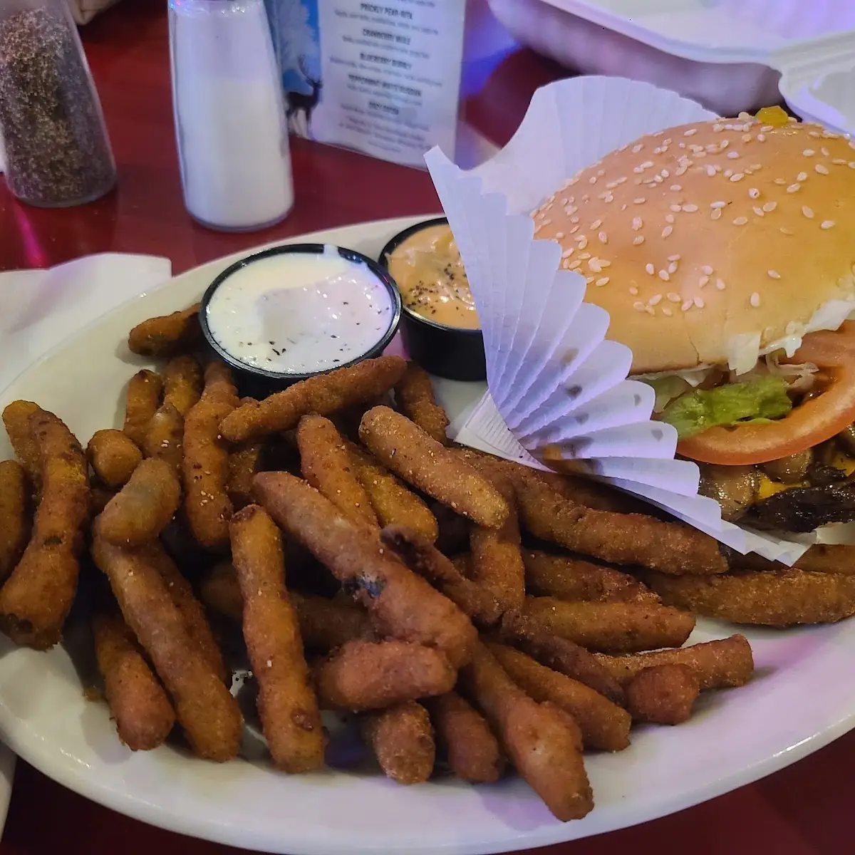 Mushroom Burger with Fried Green Beans
