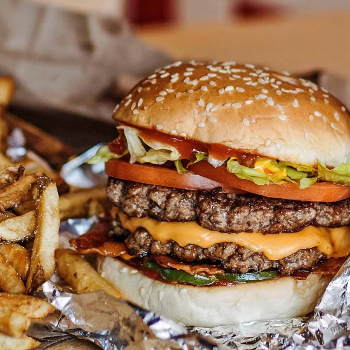 Cheese Burger and Cajun Fries