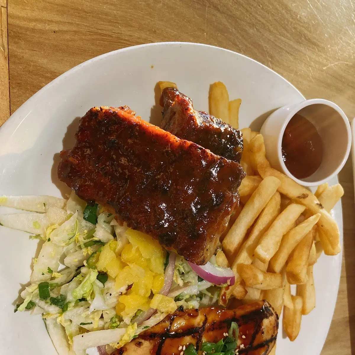 Rib and Chicken Plate with Lobster Tail