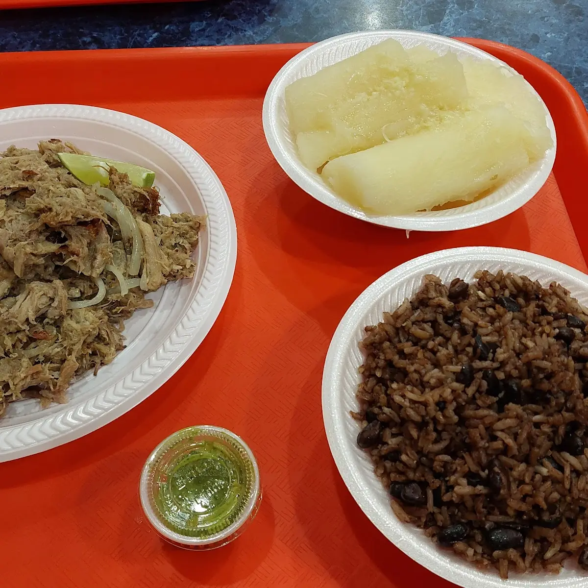 Pulled Pork Yuca Con Mojo Congri Rice