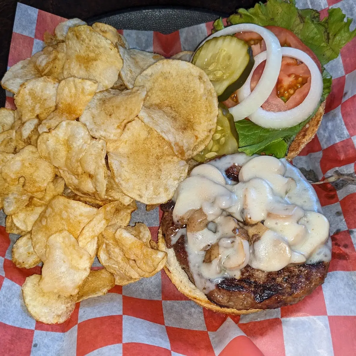 Swiss Mushroom Burger & Chips