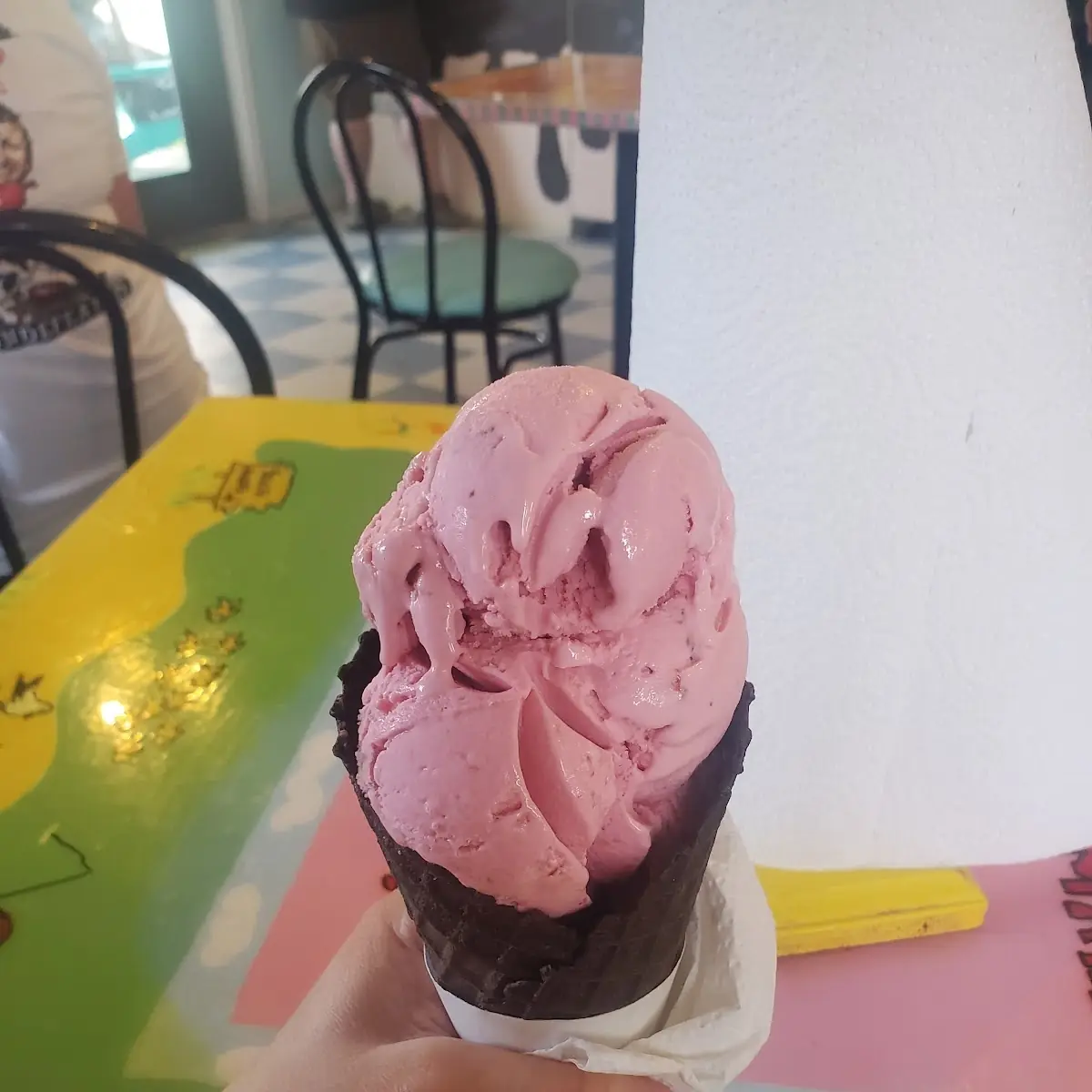 Strawberry Ice Cream in a Chocolate Waffle Cone