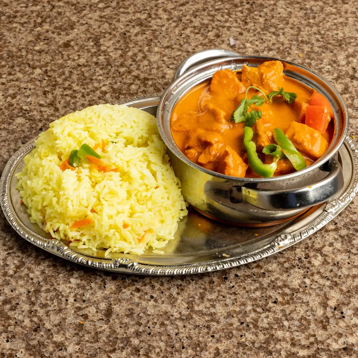 Vegetable Biriyani Served with Vegetable Koorma Curry Sauce