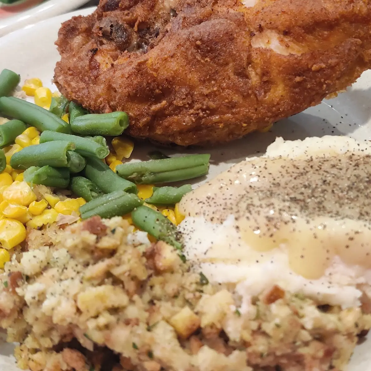 Fried Chicken Stuffing and Mashed Potatoes and Gravy