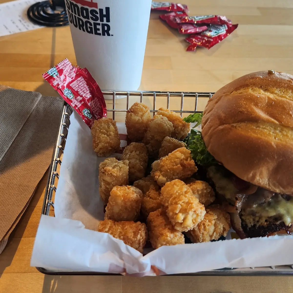Double Bacon Cheeseburger and Tater Tots