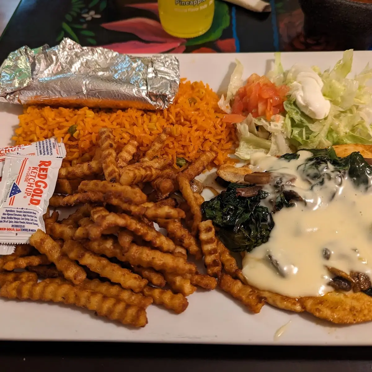Spinach Chicken with Fries