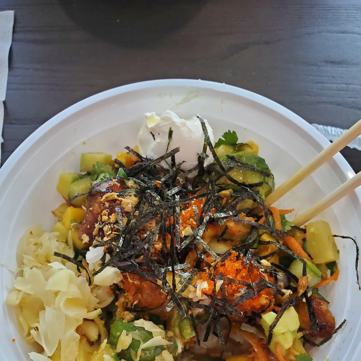 Poke Bowl with BBQ Eel and Salmon