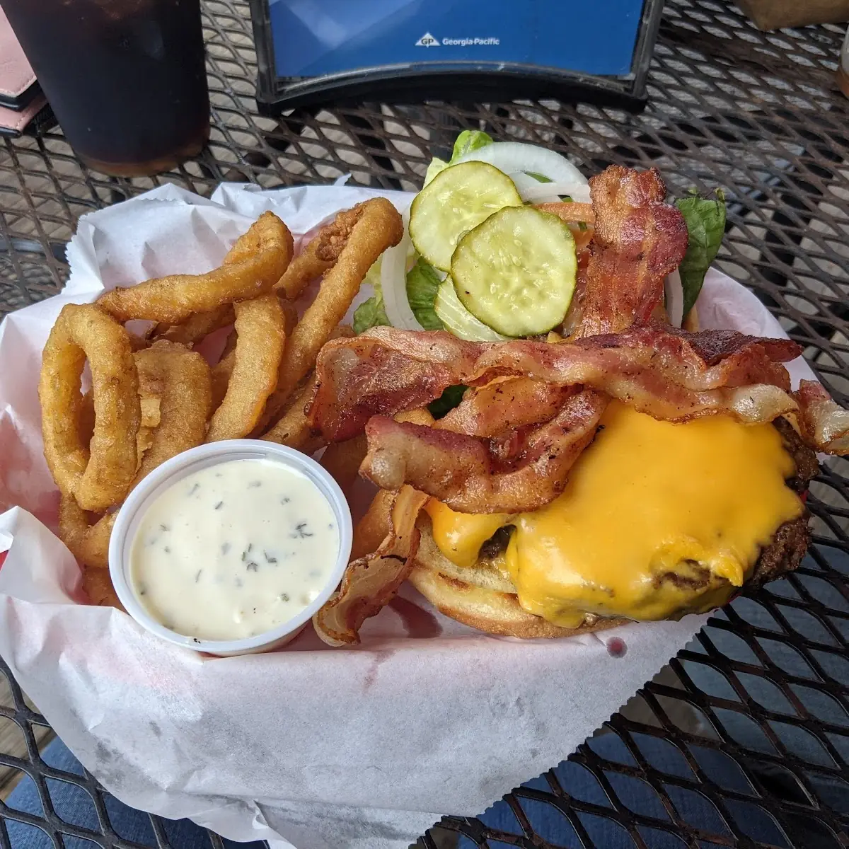 Bacon Cheeseburger with Onion Rings