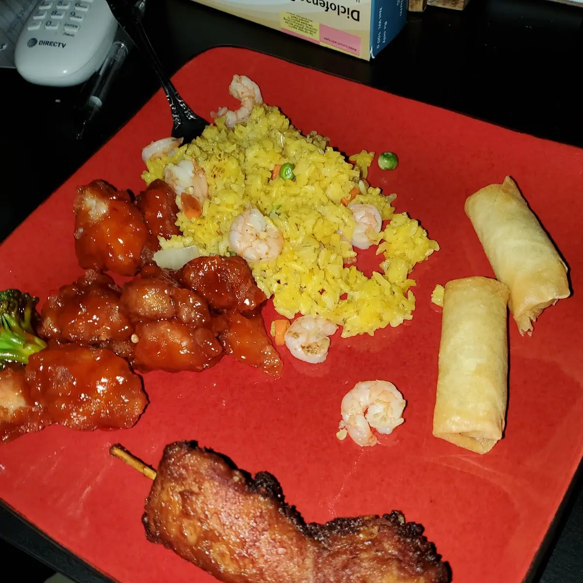 General TSO's Chicken Shrimp Fried Rice Spring Rolls Teriyaki Chicken Stick